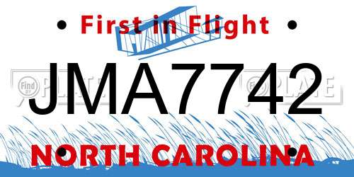 JMA7742 North Carolina License Plate