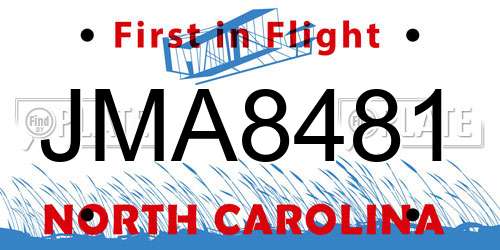 JMA8481 North Carolina License Plate