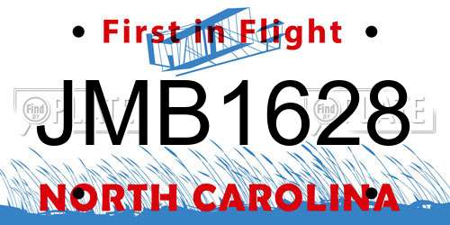 JMB1628 North Carolina License Plate