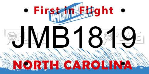 JMB1819 North Carolina License Plate