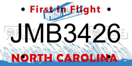 JMB3426 North Carolina License Plate