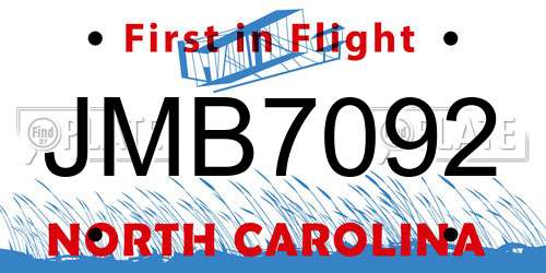 JMB7092 North Carolina License Plate