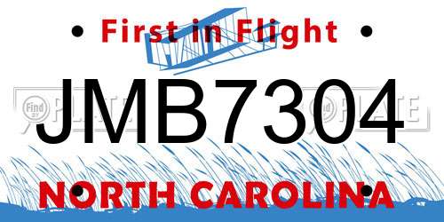 JMB7304 North Carolina License Plate