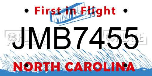 JMB7455 North Carolina License Plate