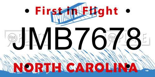 JMB7678 North Carolina License Plate