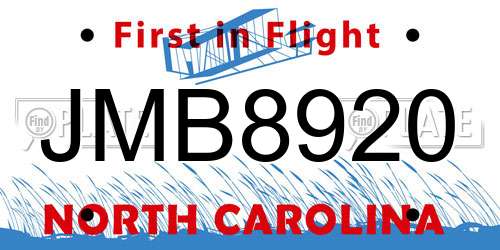 JMB8920 North Carolina License Plate