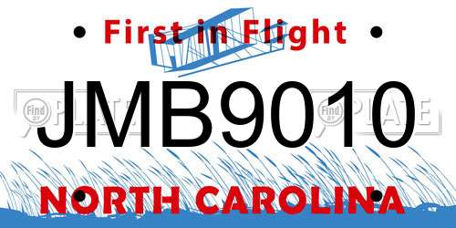 JMB9010 North Carolina License Plate