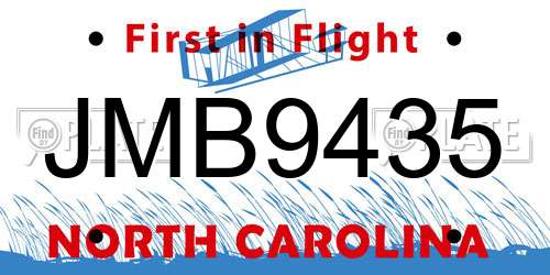 JMB9435 North Carolina License Plate
