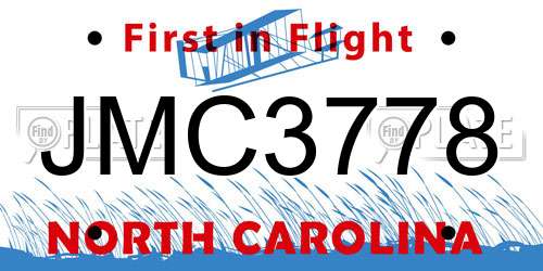 JMC3778 North Carolina License Plate