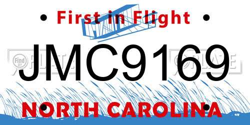 JMC9169 North Carolina License Plate