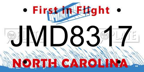JMD8317 North Carolina License Plate