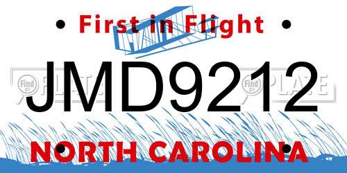 JMD9212 North Carolina License Plate