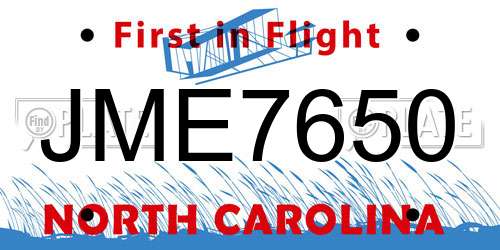 JME7650 North Carolina License Plate