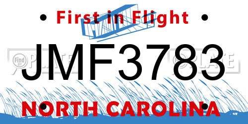 JMF3783 North Carolina License Plate