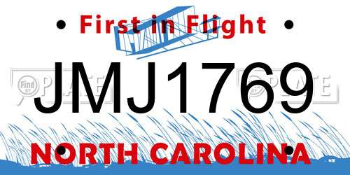 JMJ1769 North Carolina License Plate