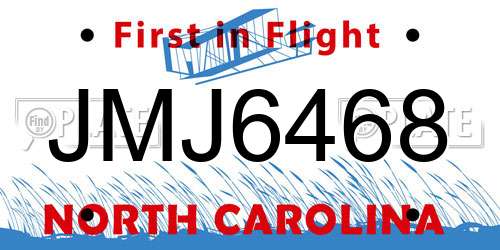 JMJ6468 North Carolina License Plate