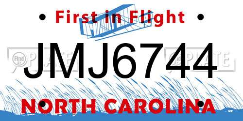 JMJ6744 North Carolina License Plate