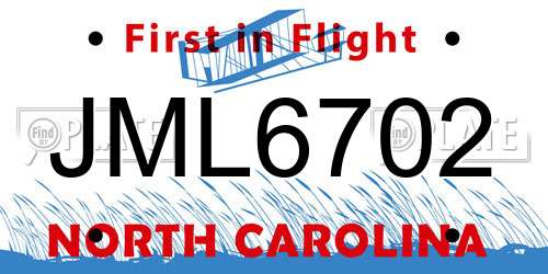 JML6702 North Carolina License Plate
