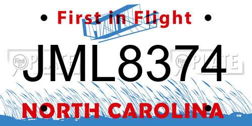 JML8374 North Carolina License Plate