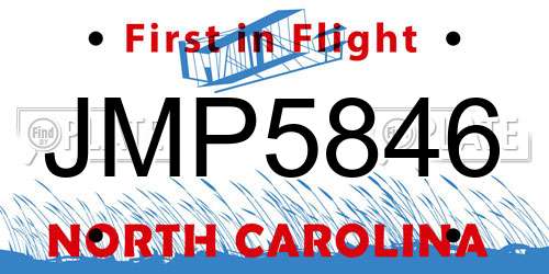 JMP5846 North Carolina License Plate