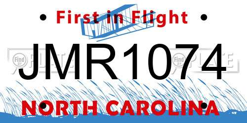 JMR1074 North Carolina License Plate
