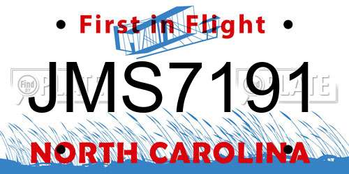 JMS7191 North Carolina License Plate