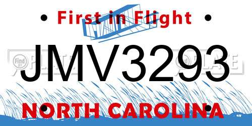 JMV3293 North Carolina License Plate