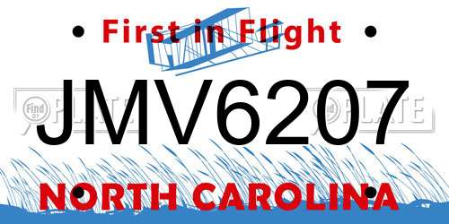 JMV6207 North Carolina License Plate