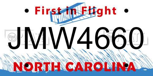 JMW4660 North Carolina License Plate