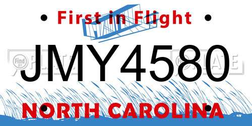 JMY4580 North Carolina License Plate