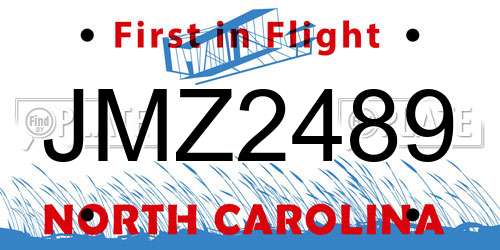 JMZ2489 North Carolina License Plate