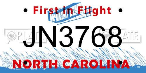 JN3768 North Carolina License Plate