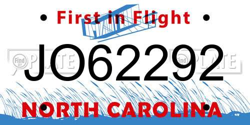 JO62292 North Carolina License Plate