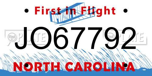 JO67792 North Carolina License Plate