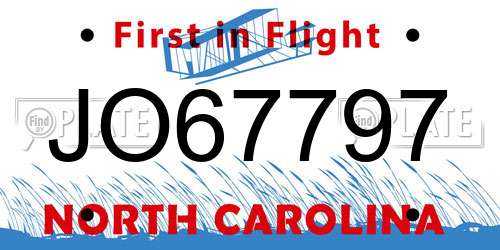 JO67797 North Carolina License Plate