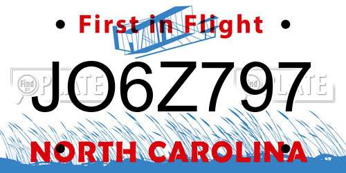 JO6Z797 North Carolina License Plate