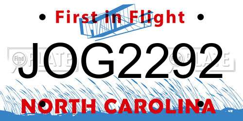 JOG2292 North Carolina License Plate