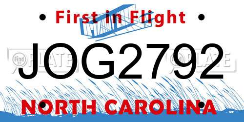 JOG2792 North Carolina License Plate