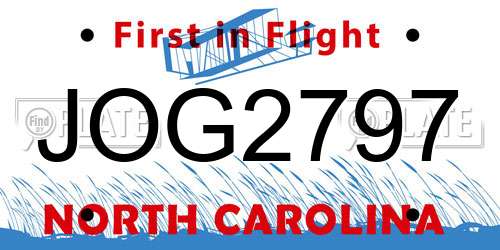JOG2797 North Carolina License Plate