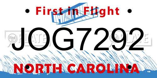 JOG7292 North Carolina License Plate