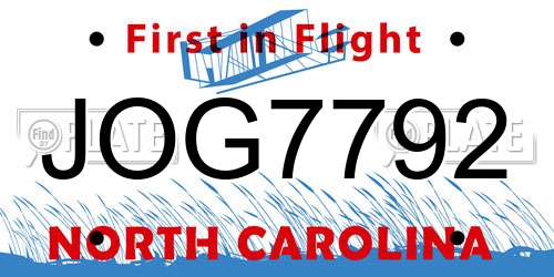 JOG7792 North Carolina License Plate