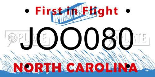 JOO080 North Carolina License Plate
