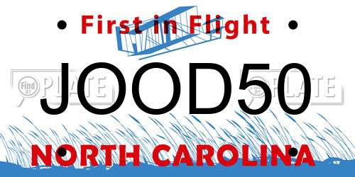 JOOD50 North Carolina License Plate