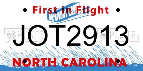 JOT2913 North Carolina License Plate