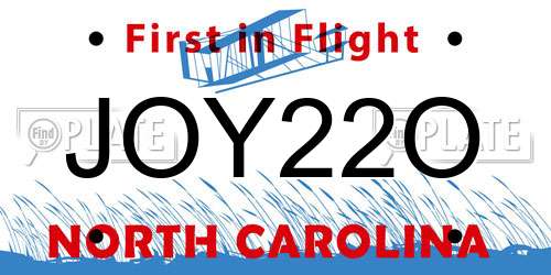 JOY22O North Carolina License Plate