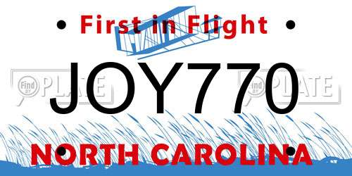 JOY770 North Carolina License Plate