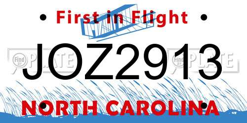 JOZ2913 North Carolina License Plate