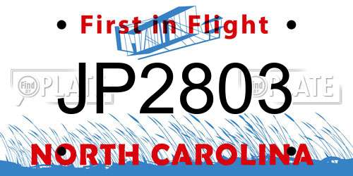 JP2803 North Carolina License Plate
