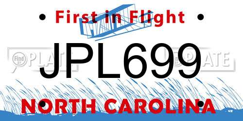 JPL699 North Carolina License Plate