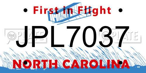 JPL7037 North Carolina License Plate